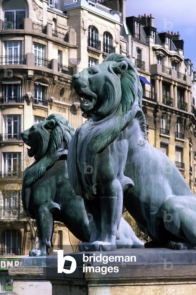 Statues of the fountain on Place Felix Eboue in Paris. Architect Gabriel Davioud (1824-1881), 1862.