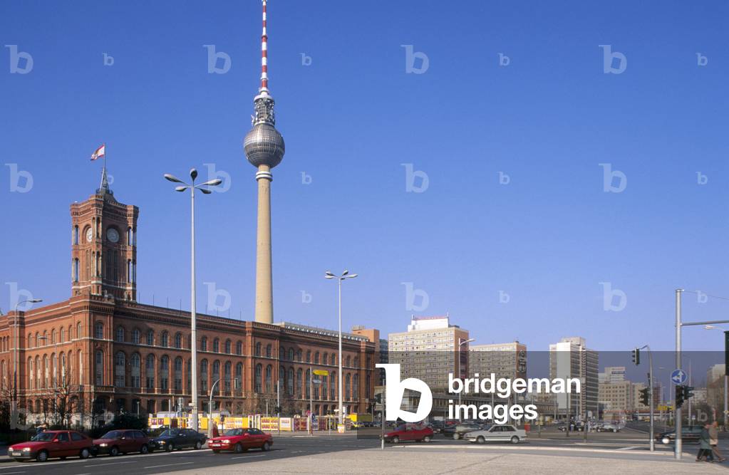 Fernsehturm, Alexander Platz, Viertel Mitte in Berlin (Deutschland). Realisierung des Stadtbauamtes Schweizer 