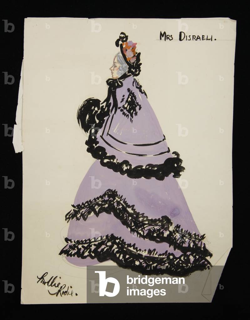 'Mrs Disraeli' costume design for 'Pageant of British Queens', 1941 (w/c on paper)