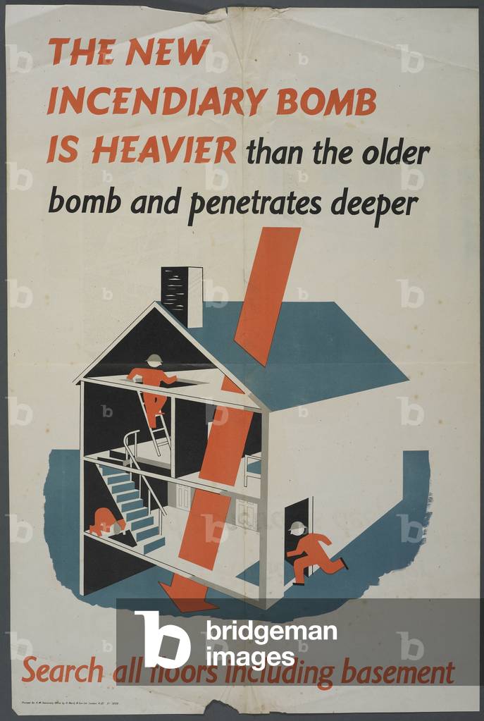 'The new incendiary bomb is heavier than the older bombs and penetrates deeper' poster, c.1942 (colour litho)
