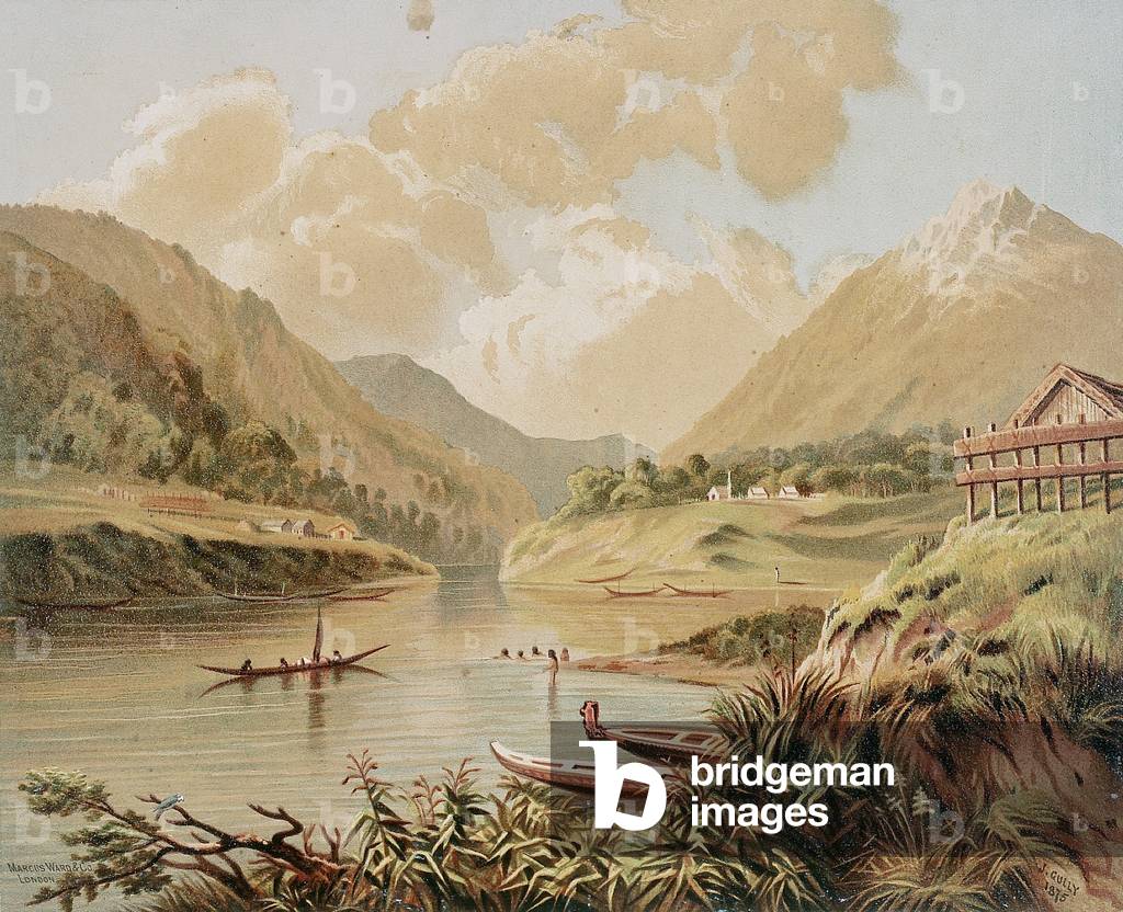 Upriver scene, Wanganui, 1875 (colour litho) 