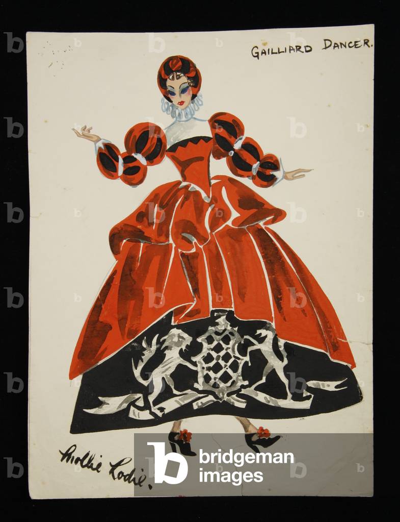 'Gailliard Dancer' costume design for 'Pageant of British Queens', 1941 (w/c on paper)