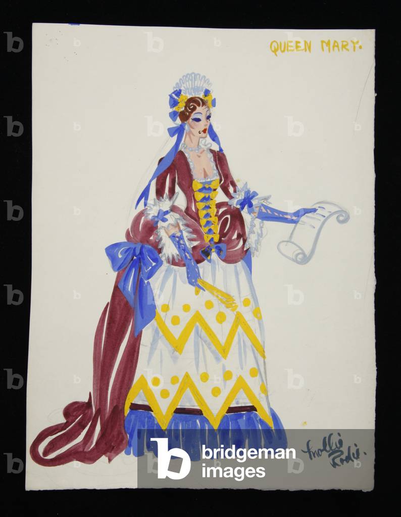 'Queen Mary' costume design for 'Pageant of British Queens', 1941 (w/c on paper)