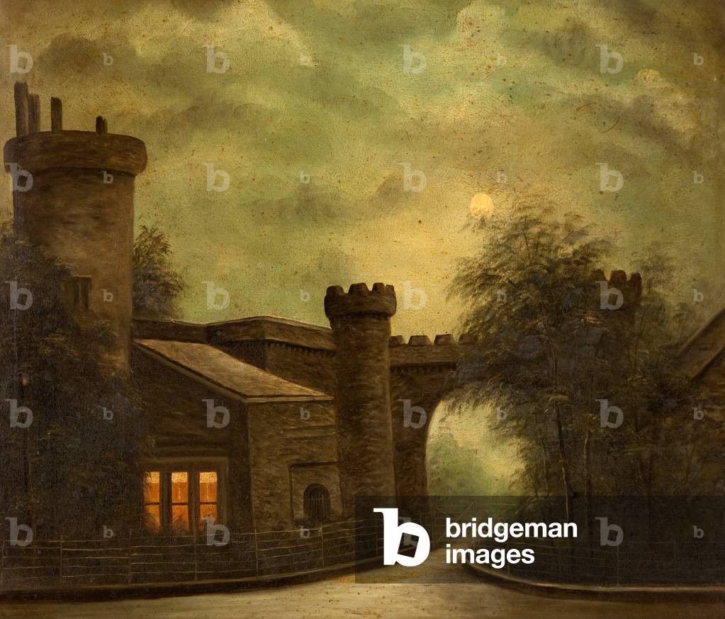Entrance to Towneley Park, by Moonlight (oil on board)