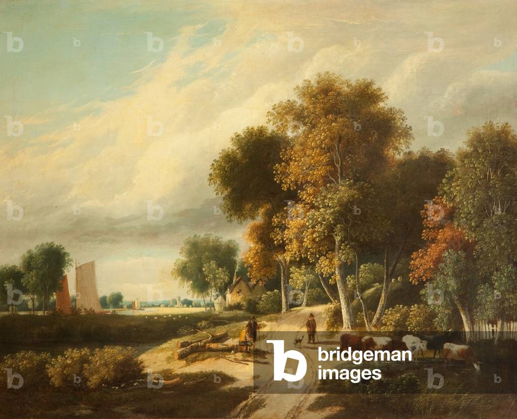 A Scene in Norfolk (oil on canvas)