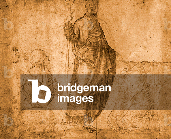 A saint with two kneeling women (red chalk on paper)