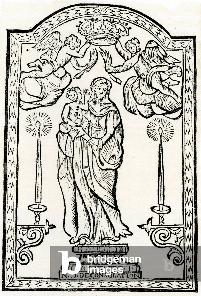 The coronation of the virgin by two angels, 19th century (Epinal print)