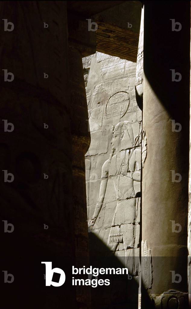 Luxor (Luxor, Luxor), Thebes: Temple of Amon in Karnak. Decor sculpted of the hypostyle room, King Seti I.