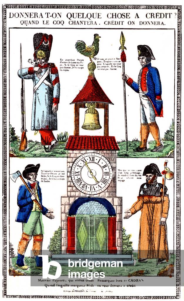 Characters waiting for credit, 19th century (Epinal print)