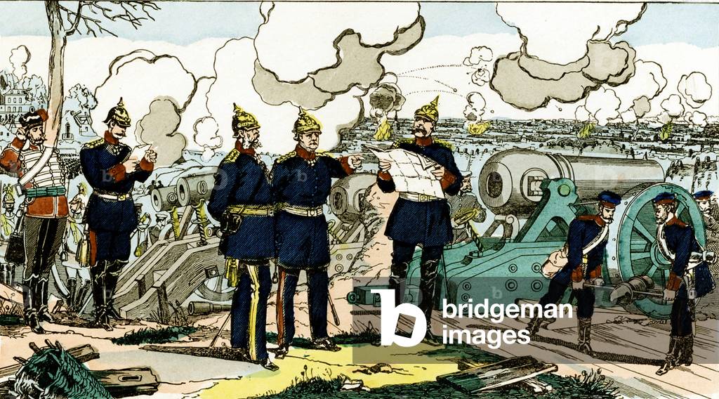 Siege and bombing of Paris by the Prussians, 1870. From left to right: Prussian King William I of Germany (1797-1888), General Moltke and Otto Von Bismarck.