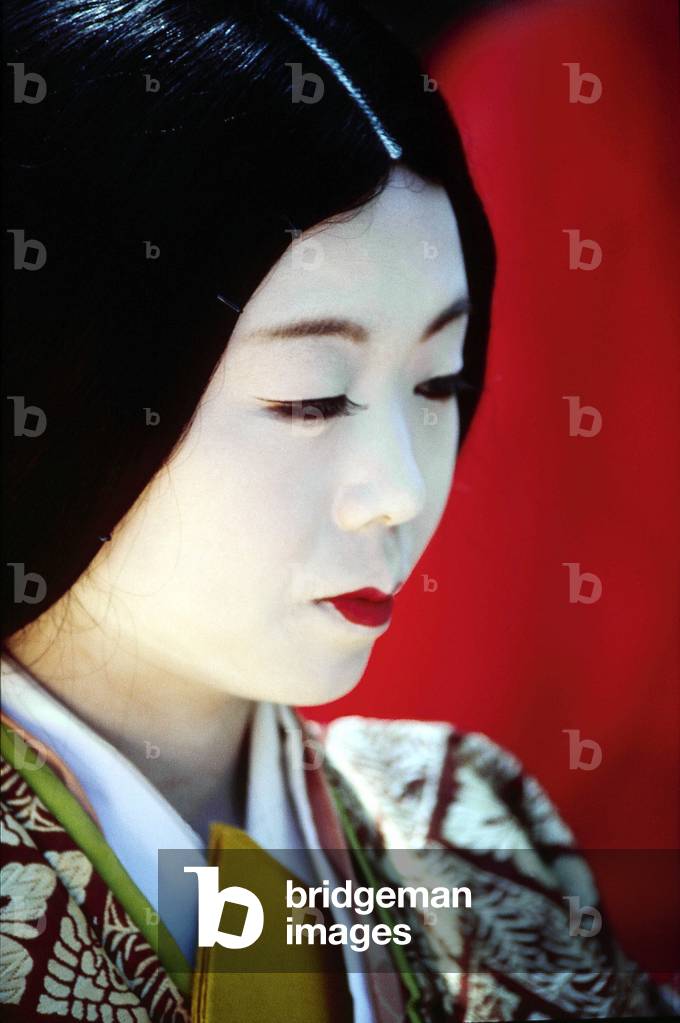KYOTO: Partecipante al festival storico di AOI MATSURI, commemorazione della fondazione di Kyoto.