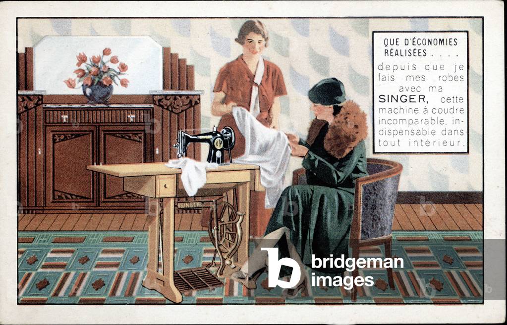 Advertising poster for Singer sewing machines. 1920s.