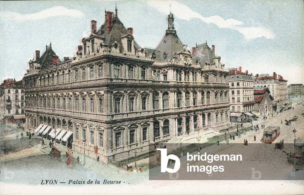 View of the Palais de la Bourse in Lyon. Postcard from the beginning of the 20th century