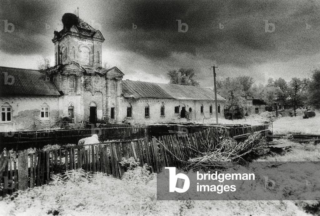 Ruined Stables, Alexino Estate, Smolensk District, Russia (b/w photo)