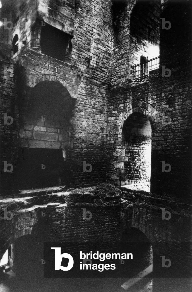 Interior of the Eastern Donjon, Largoet Chateau, Brittany, France (b/w photo)
