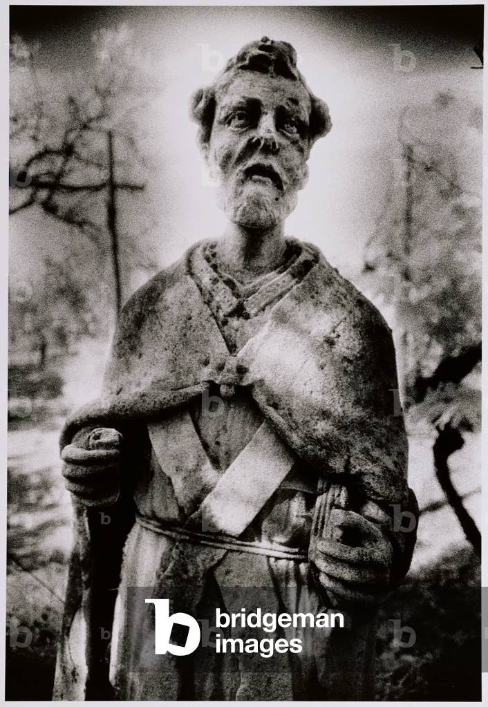 Statue on the island of Torcello, Venice (b/w photo)