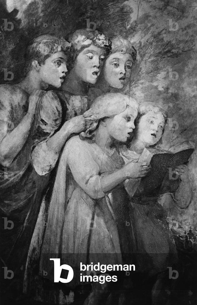 Detail from a Mural, Castle Leslie, County Monaghan, Ireland (b/w photo)