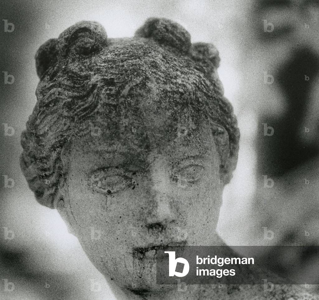 Statue, Renishaw, Derbyshire, England (b/w photo)