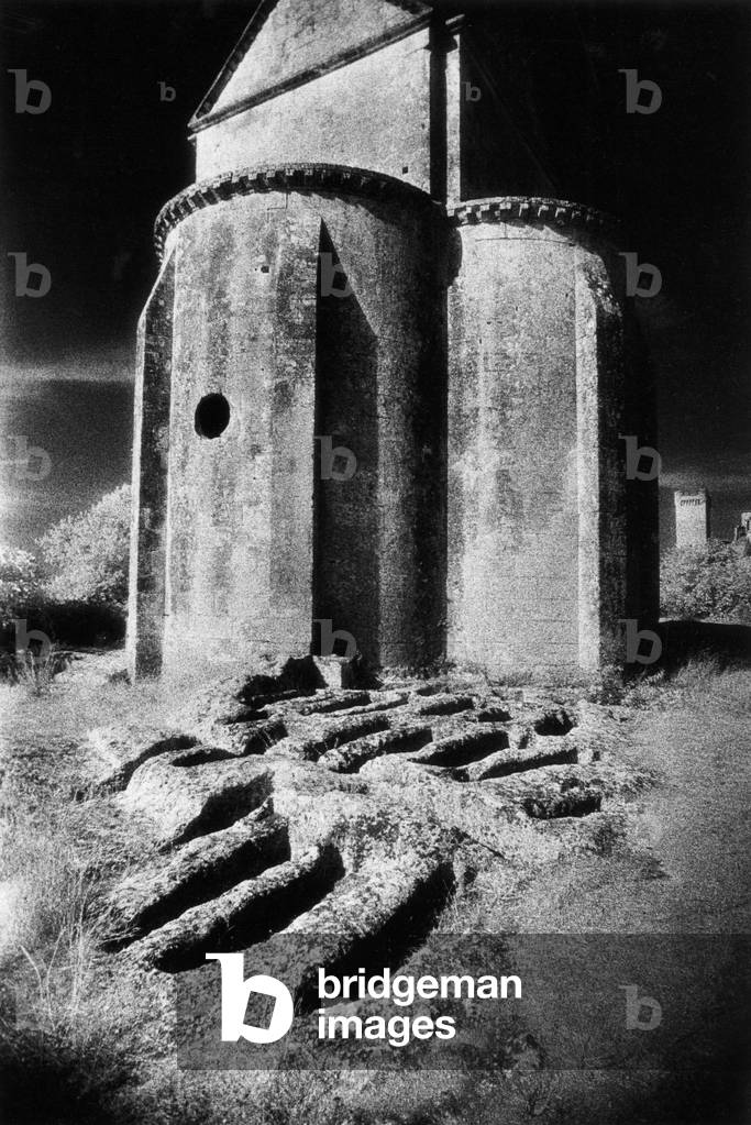 Chapelle Sainte-Croix, Montmajour Abbey, Provence, France (b/w photo)