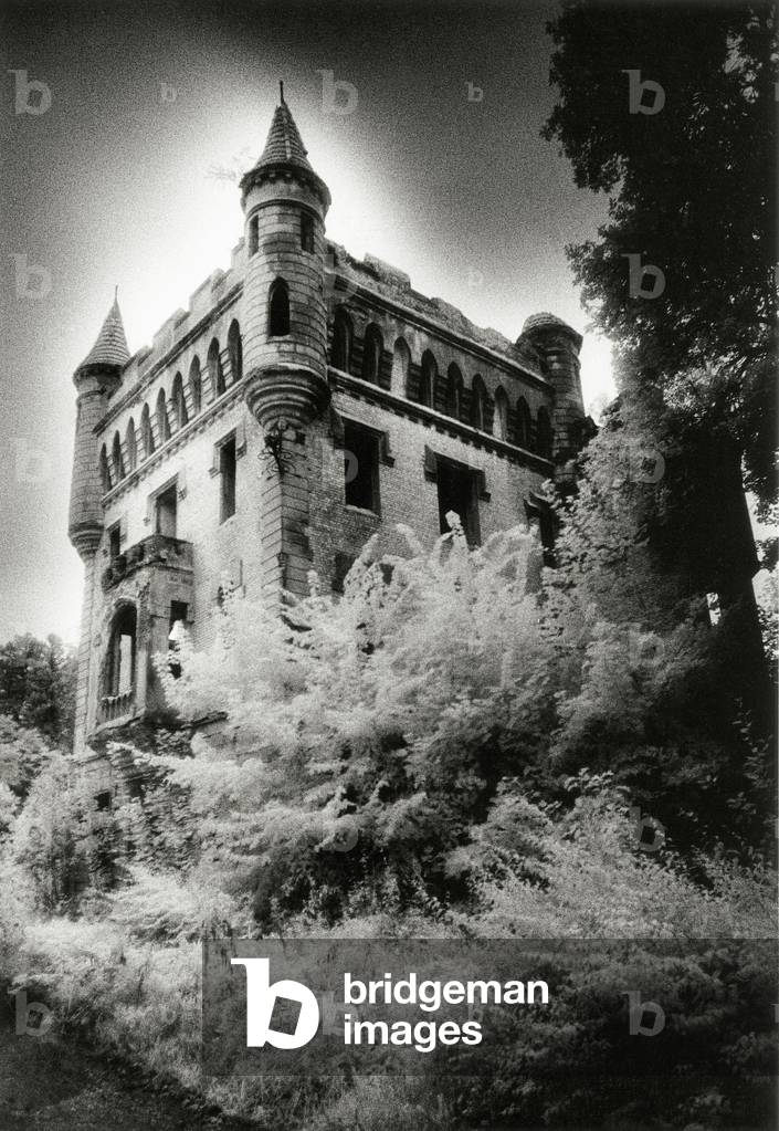 Ruined Tower, Khrapovitsy Estate, Muromtsevo,Vladimir District, Russia (b/w photo)
