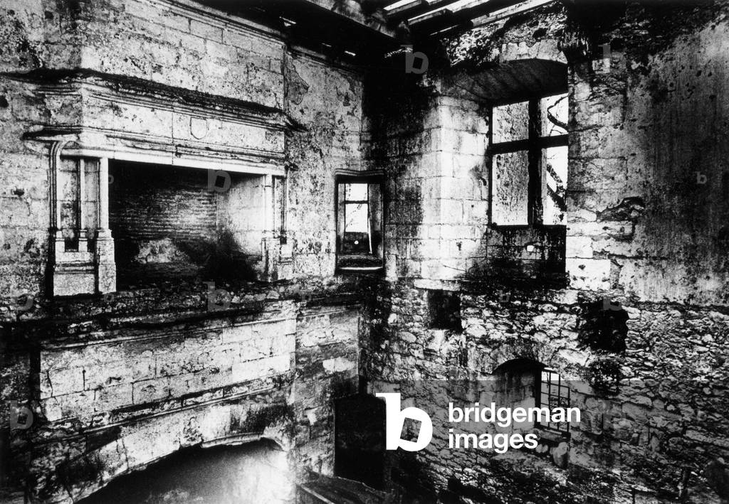 Interior, L'Herm Chateau, Dordogne, France (b/w photo)