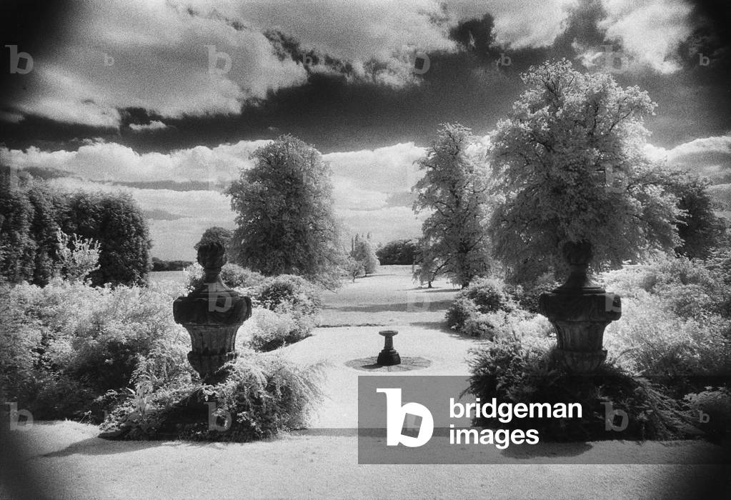 Gardens, Arley Hall, Cheshire, England (b/w photo)