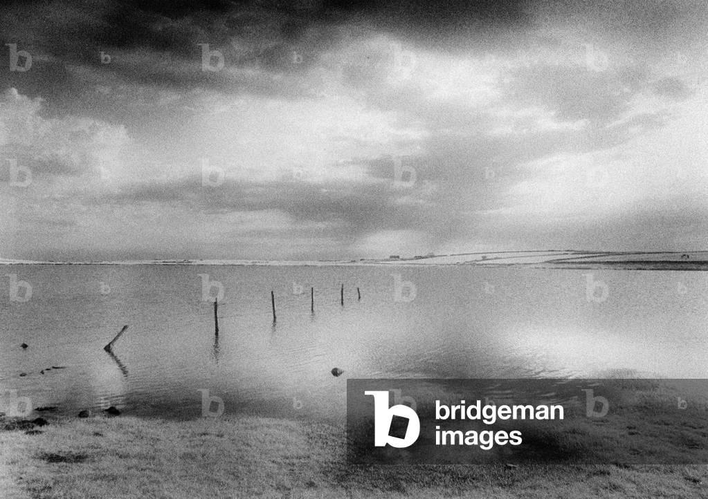 Dozmary Pool, Bodmin Moor, Cornwall, England (b/w photo)