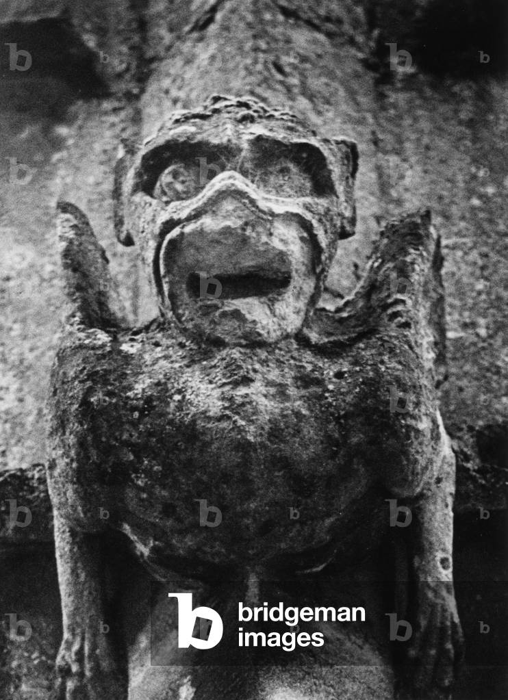 Gargoyle, St Peter's Church, Winchcombe, Gloucestershire, England (b/w photo)