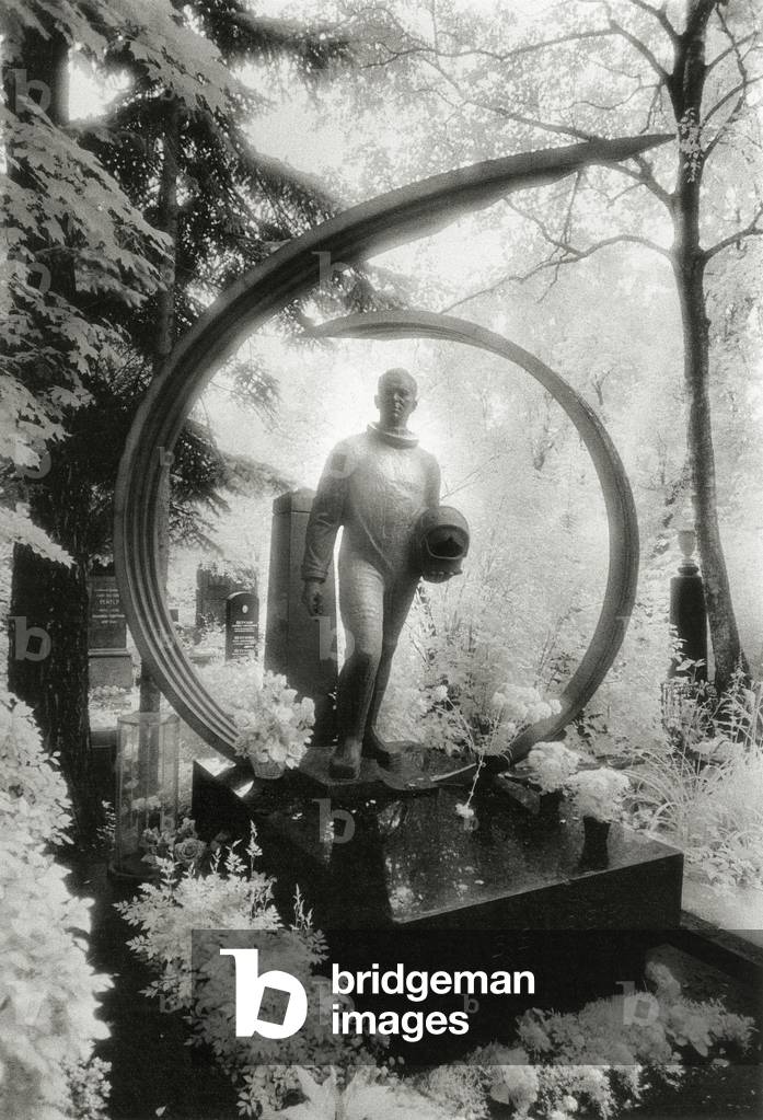 Tomb of Pavel.I.Belyaev, Novodevichy Cemetery, Novodevichy Convent, Moscow, Russia (b/w photo)