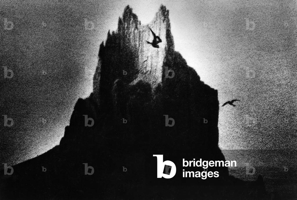 Mountain & Birds, Utah, USA (b/w photo)
