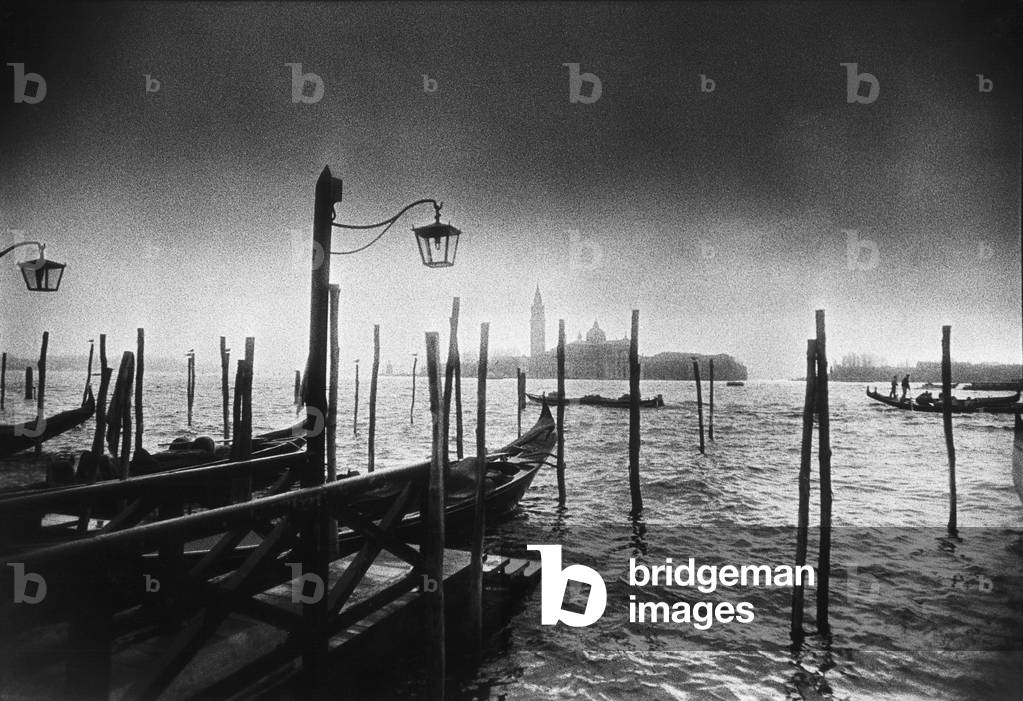 The Church of San Giorgio Maggiore from the Piazzetta San Marco, Venice, Italy (b/w photo)