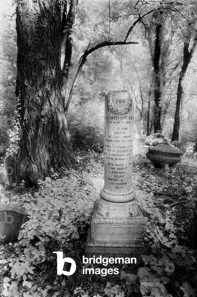 Tombstones in the Jewish Cemetery on the Lido di Venezia, Venice, Italy (b/w photo)