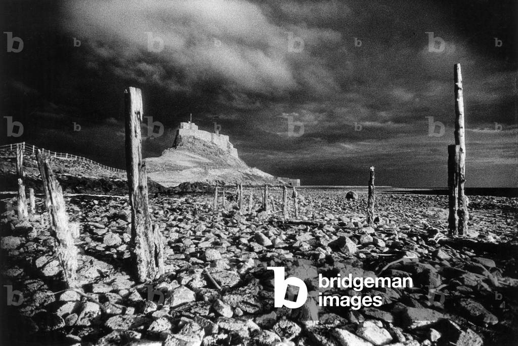 Lindisfarne Castle, Holy Island, Northumberland, England (b/w photo)