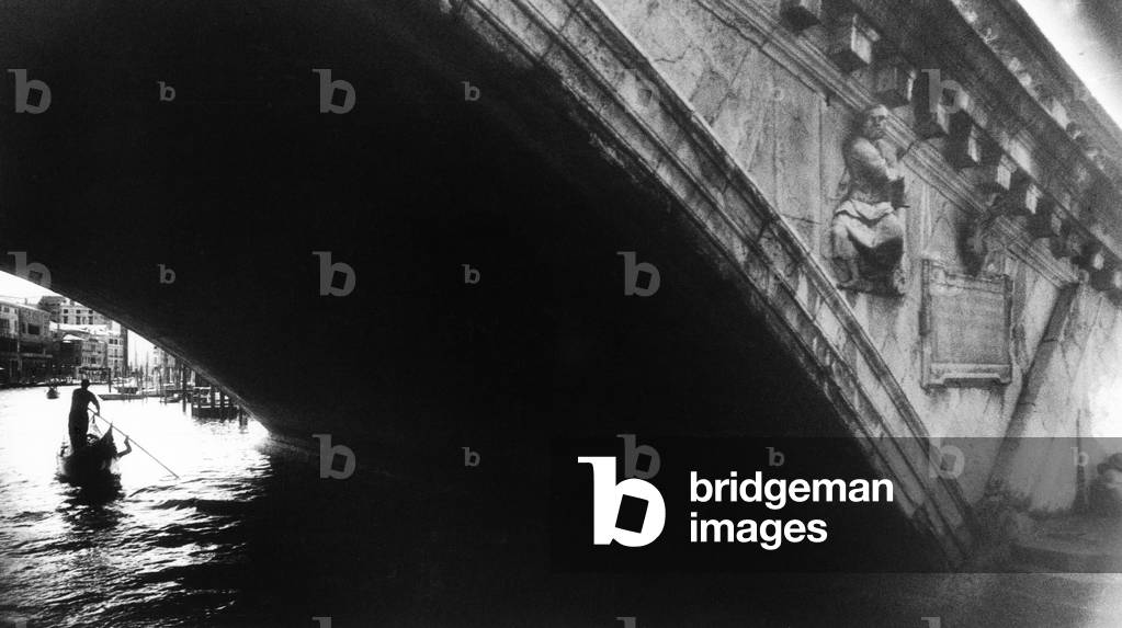 The Rialto Bridge, Grand Canal, Venice, Italy (b/w photo)
