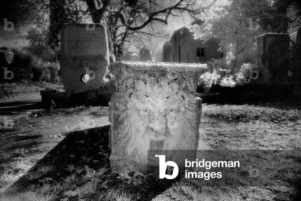 Tomb in the Jewish Cemetery on the Lido di Venezia, Venice, Italy (b/w photo)