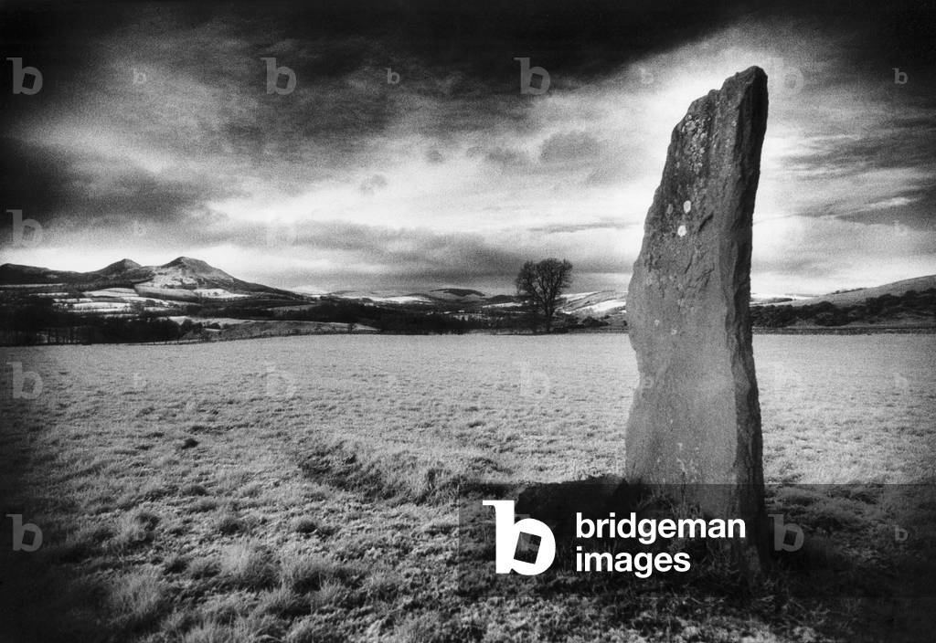 Standing Stone, Scott's View, Roxburghshire, Scotland (b/w photo)