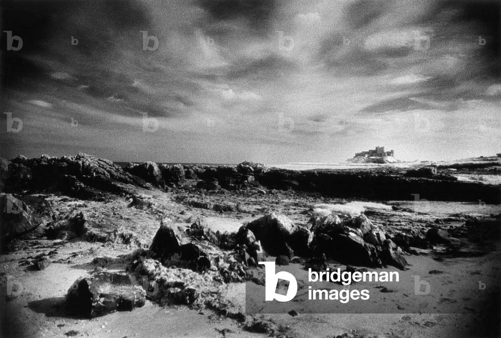 Bamburgh Castle, Bamburgh, Northumberland, England (b/w photo)