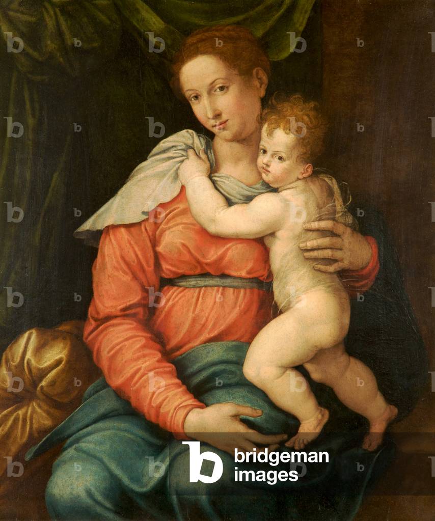 Virgin and Child Before a Green Curtain (oil on panel)