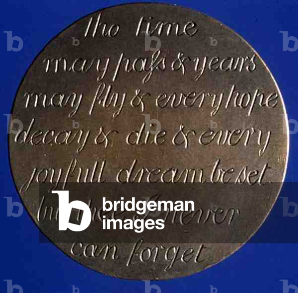 'Tho time may pass & years may fly & every hope decay & die & every joyfull dream be set but thee I never can forget', convict love token, named to J. Fletcher, c.1831 (engraving on metal coin) (reverse, for reverse see 126047)