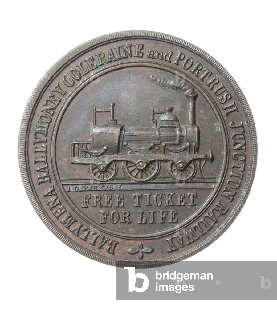 Director's Pass for the Ballymena, Ballymoney, Coleraine and Portrush Junction Railway, Ireland, 1855 (bronze)