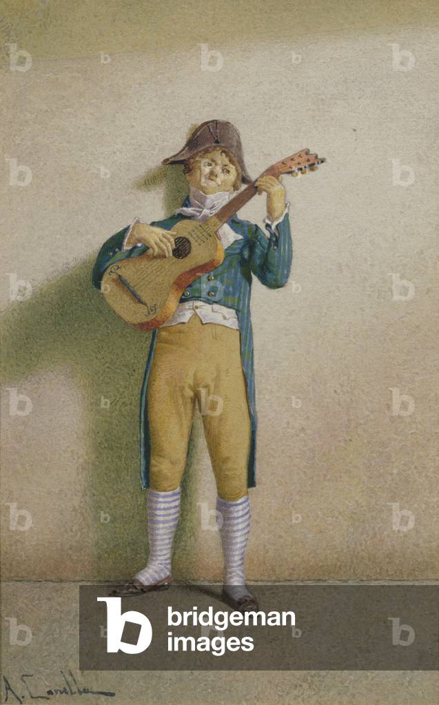 Immagine di Disegno "The Guitarist (w/c e tempera su carta) (coppia di 89620)", 19th Secolo di A. Canella
