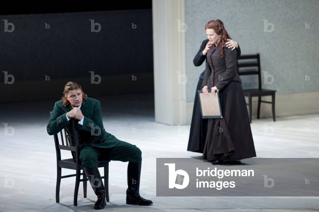 Klaus Florian Vogt (Erik), Adrianne Pieczonka (Senta) and Marie Ange (Marie-Ange) Todorovitch (Mary) The ghost ship, opera by Richard Wagner at the Opera Bastille, September 2010. Orchestra and choir of the Opera de Paris directed by Peter Schneider and directed by Willy Decker. Photography