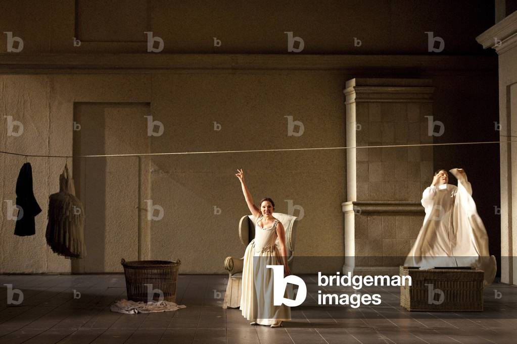 Ekaterina Syurina (Susanna) and Luca Pisaroni (Figaro). Les Noces de Figaro, opera by Wolfgang Amadeus Mozart at opera Bastille, October 2010. Orchestra and choir of the Opera de Paris directed by Philippe Jordan and directed by Giorgio Strehler. Photography