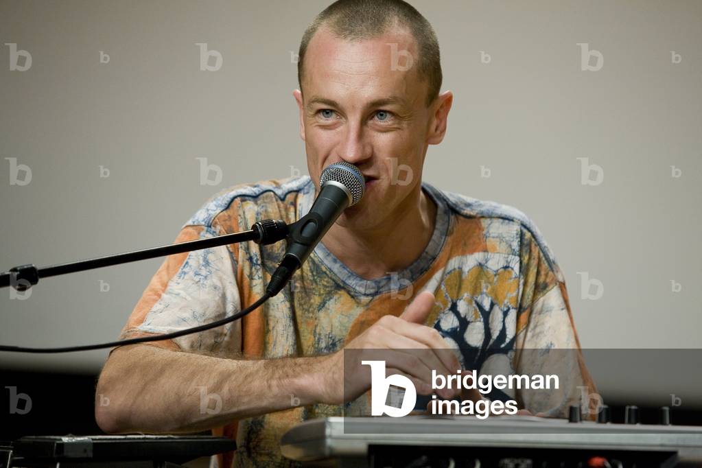 Mederic Collignon with pocket cone and platinum. Grande Halle de la Villette, Paris. Photography festival jazz a la villette 2008