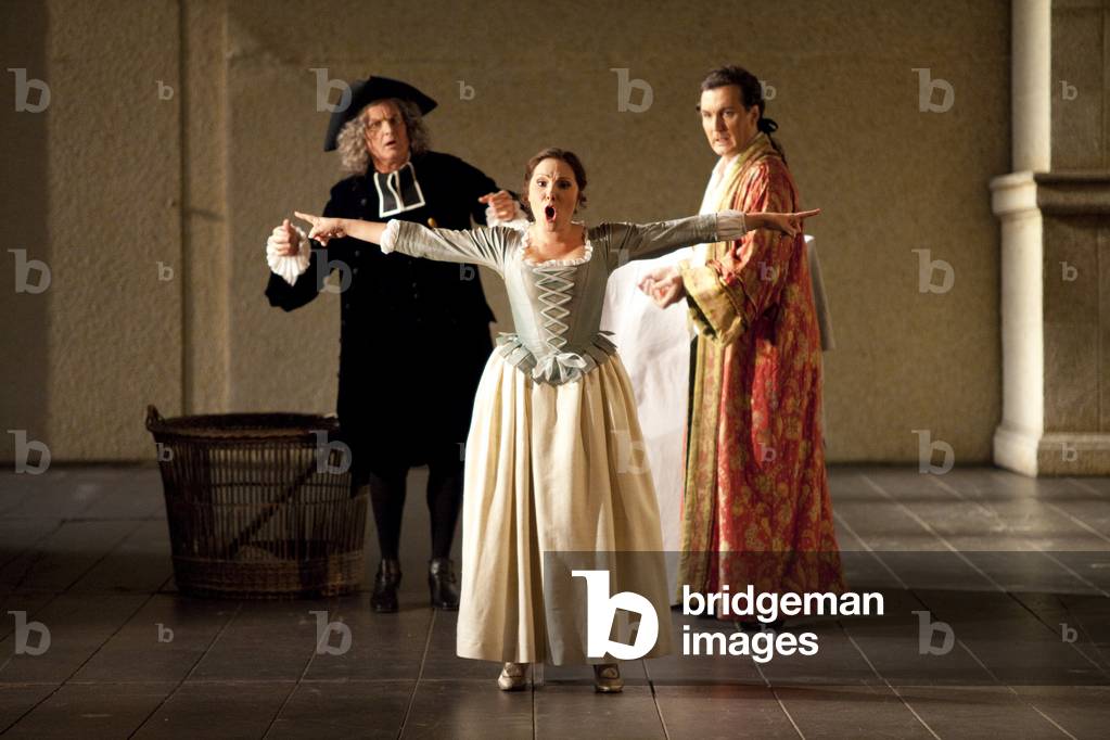 Robert Lloyd (Bartolo), Ekaterina Syurina (Susanna) und Ludovic Tezier (Il Conte di Almaviva) Les Noces de Fig