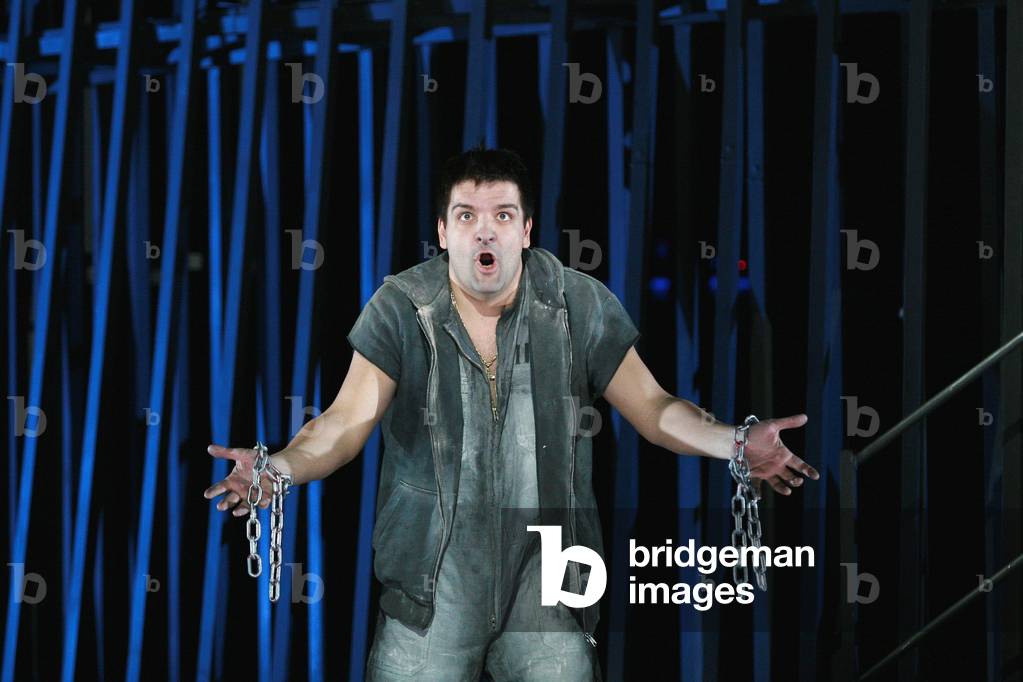 Evgeny Nikitin interpreting Il Prigioniero. The prisoner, opera by Luigi Dallapiccola at the Opera Garnier, April 2008. Orchestre de l'Opera de Paris conducts by Lothar Zagrosek and directed by Lluis Pasqual. Photography
