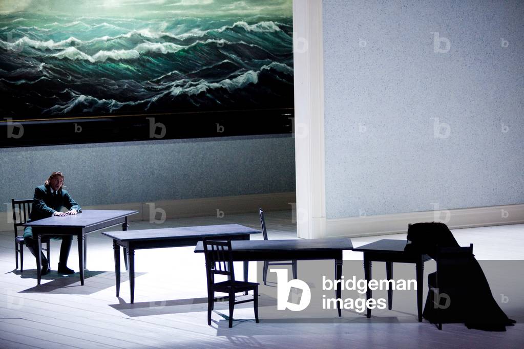 Klaus Florian Vogt (Erik) and Adrianne Pieczonka (Senta). The ghost ship, Richard Wagner's opera at Opera Bastille, September 2010. Orchestra and choir of the Opera de Paris directed by Peter Schneider and directed by Willy Decker. Photography