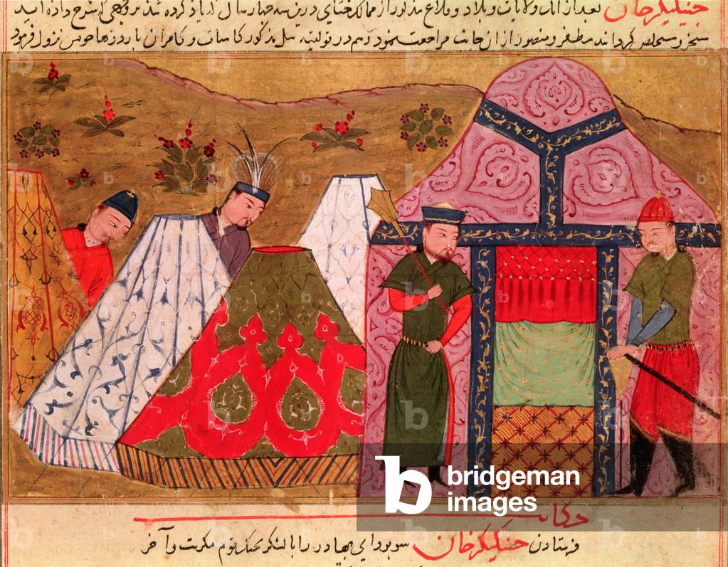 Ms.Sup.Pers.1113. fol. 66v The Camp of Genghis Khan (c.1162-1227) from a book by Rashid al-Din (1247-1318) (vellum)