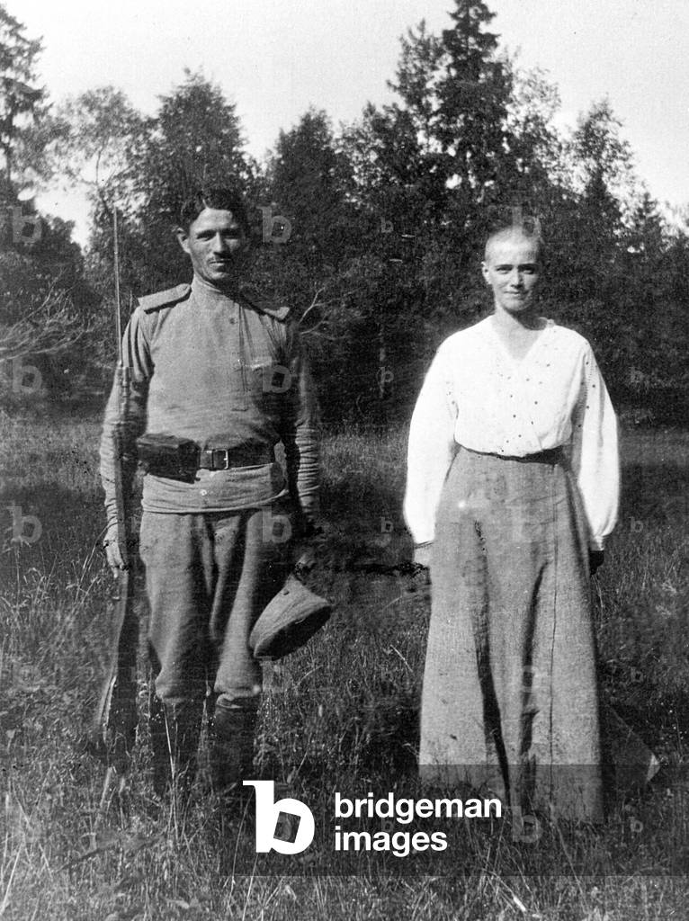 Grand Duchess Maria with a Guard, Alexander Park, Tsarskoye Selo (b/w photo)