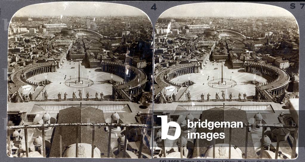 View over Rome from the Dome of St Peter's, stereoscopic view (sepia photo)